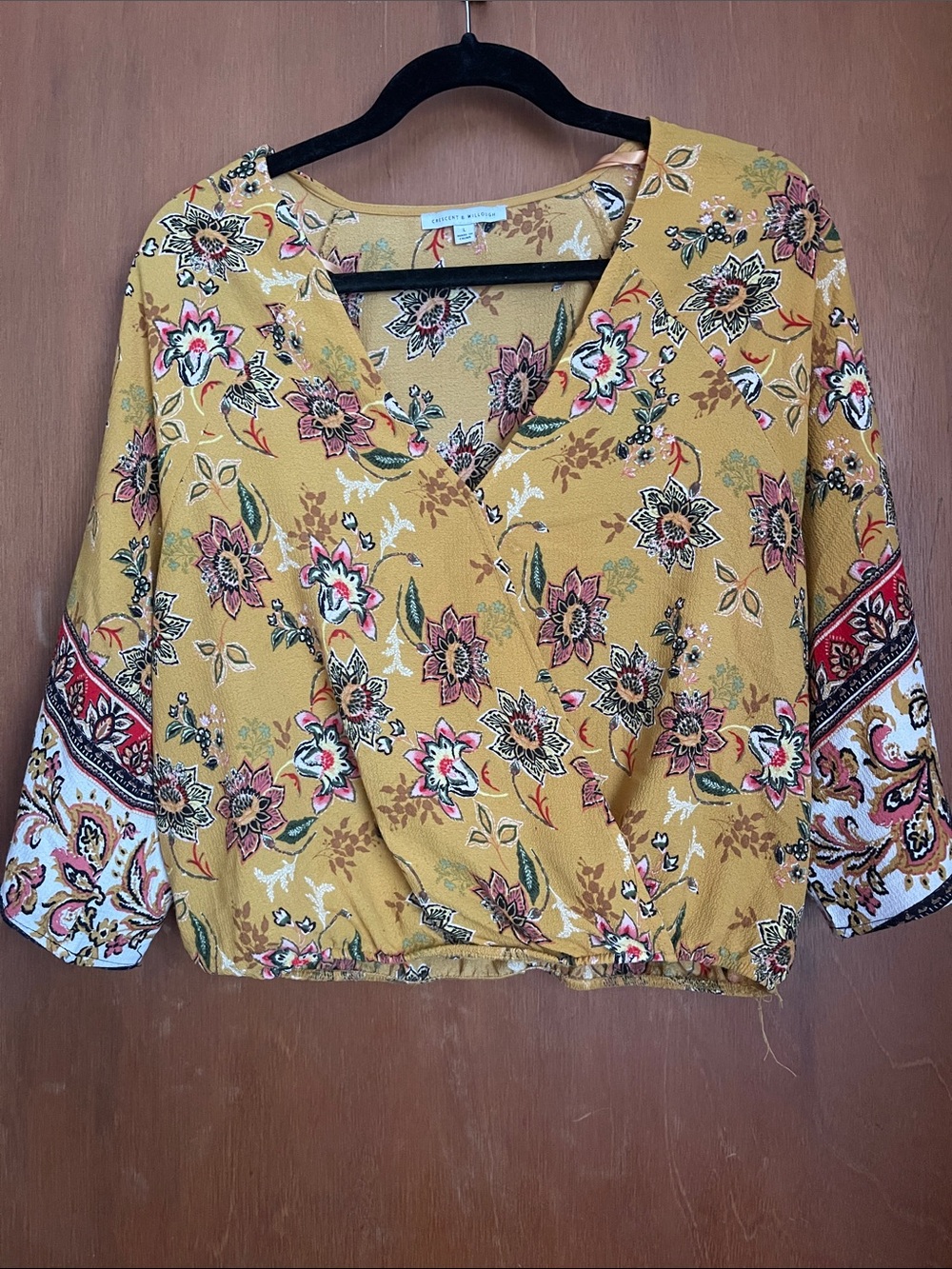Mustard Floral Wrap Crop Top - Women Tops